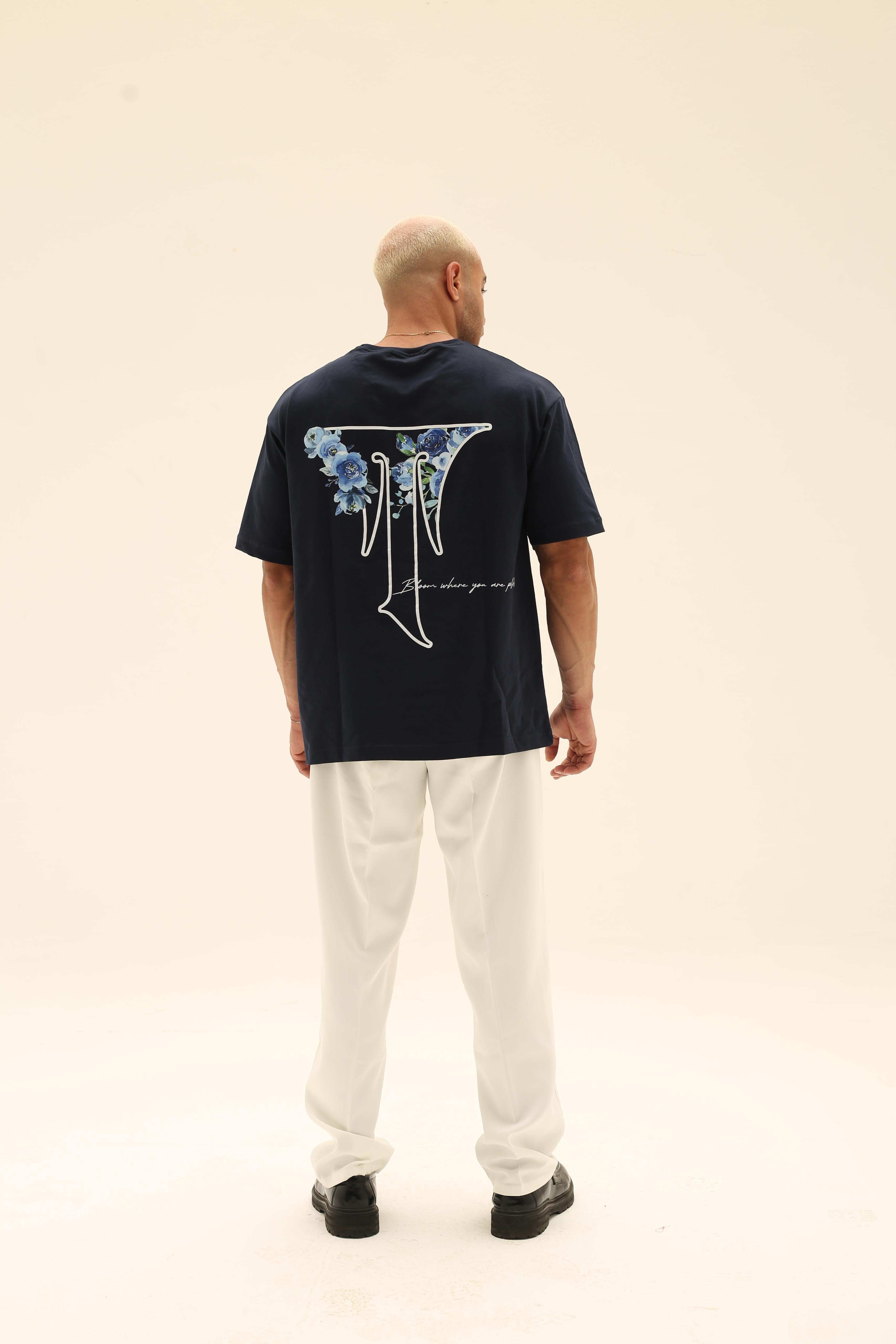 T7 Core t-shirt ( navy with T flower printing )