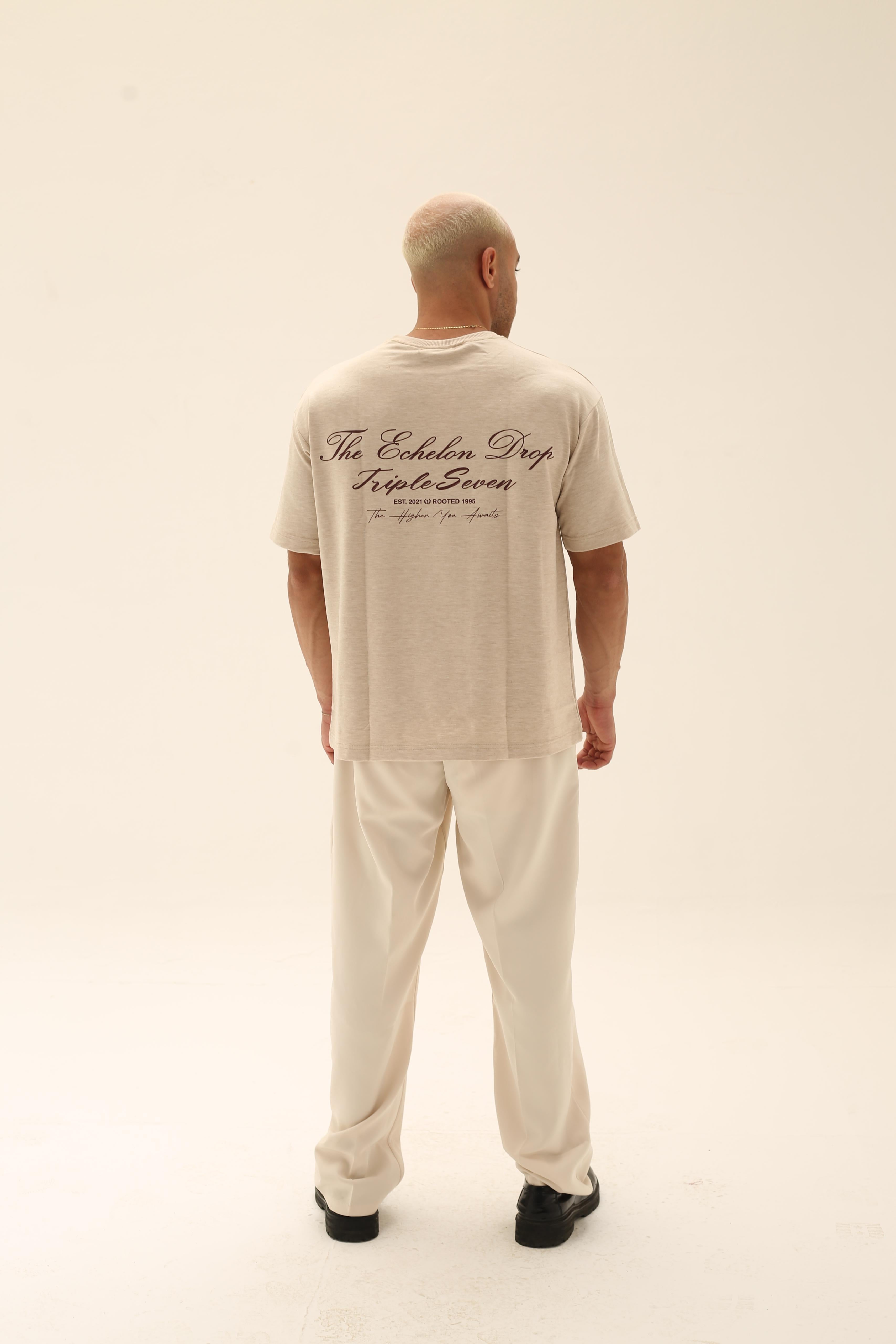 T7 Core t-shirt ( sand beige with burgundy signature detailing)