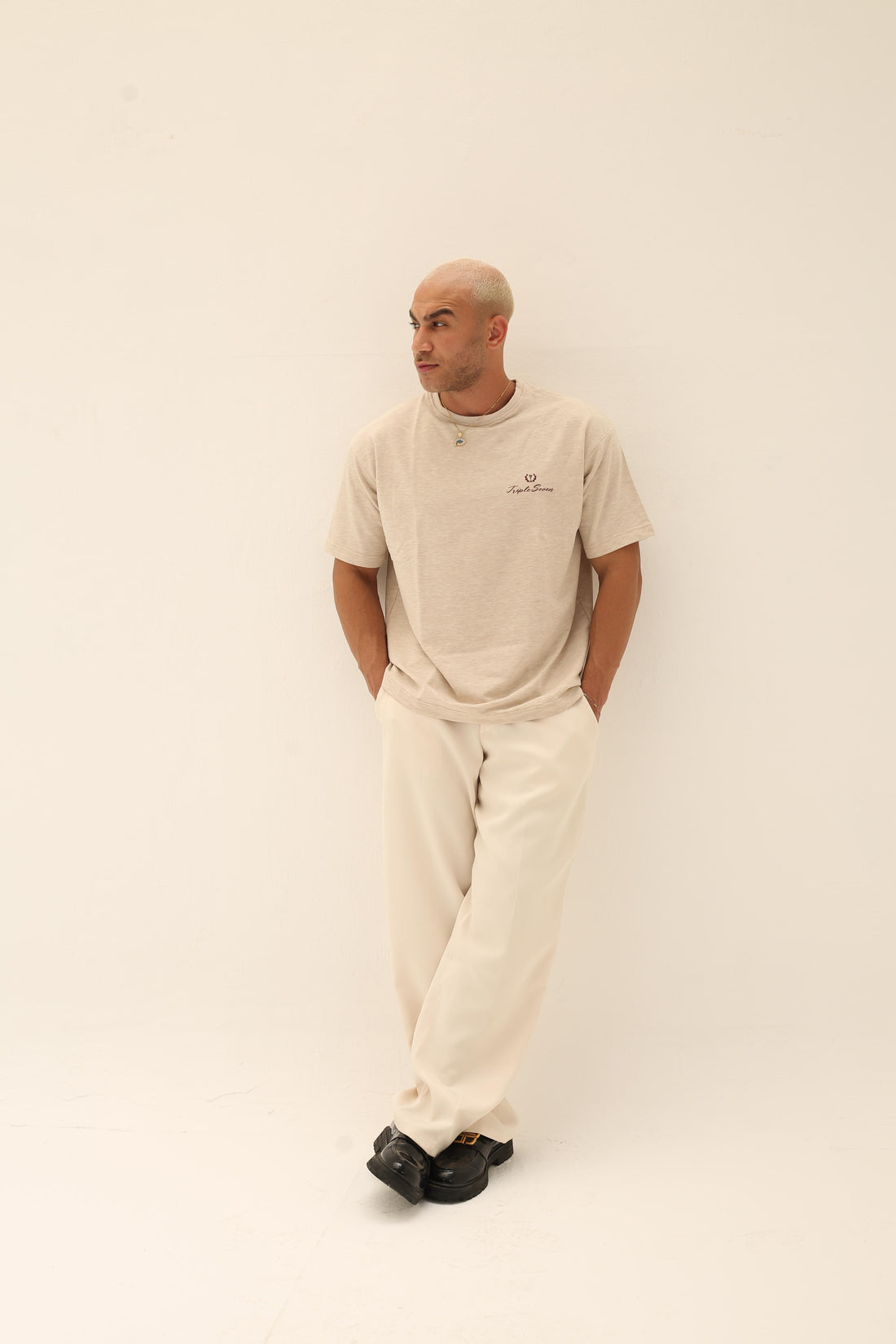 T7 Core t-shirt ( sand beige with burgundy signature detailing)