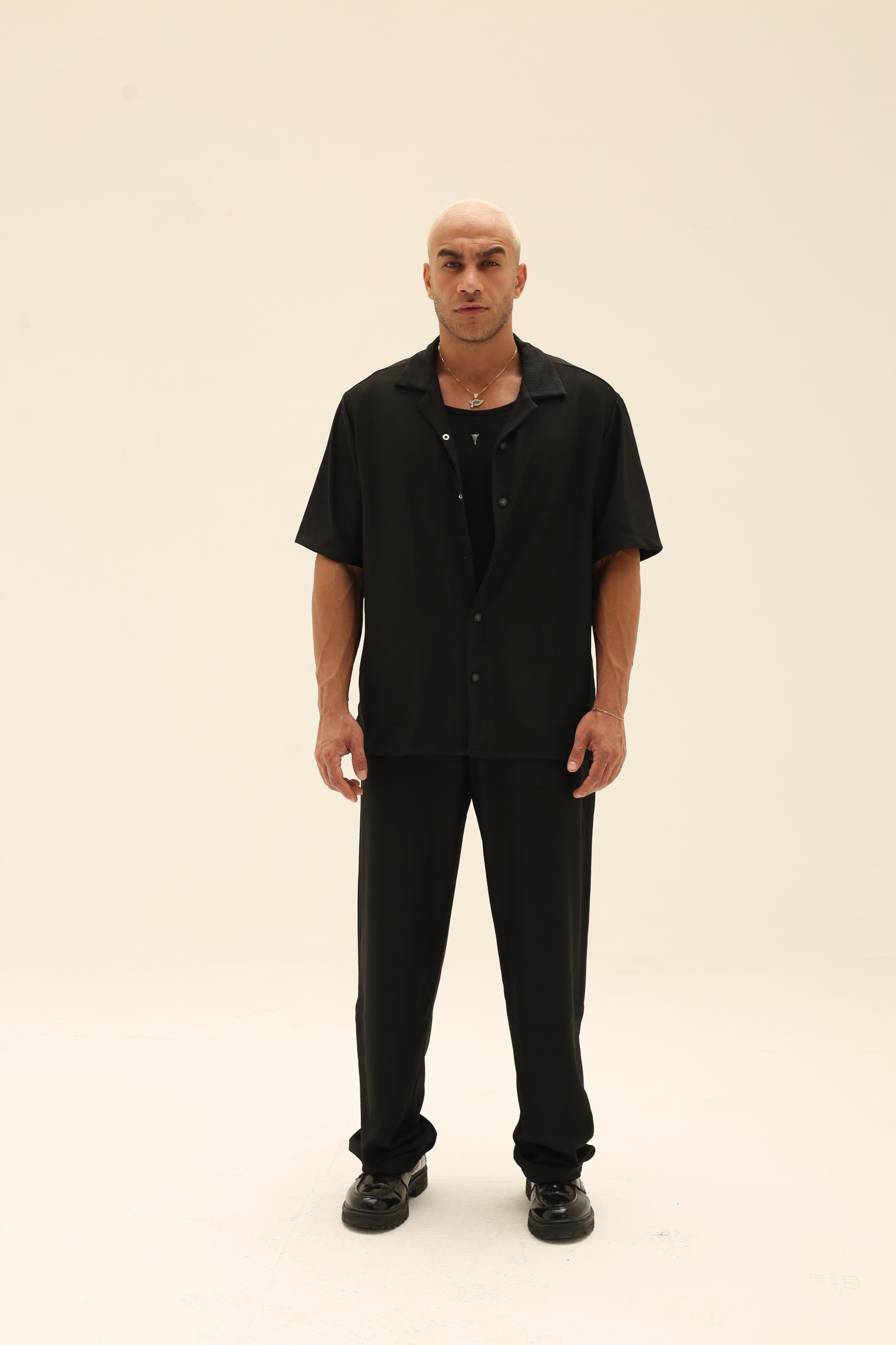 The obsidian bloom(Soft striped black shirt)