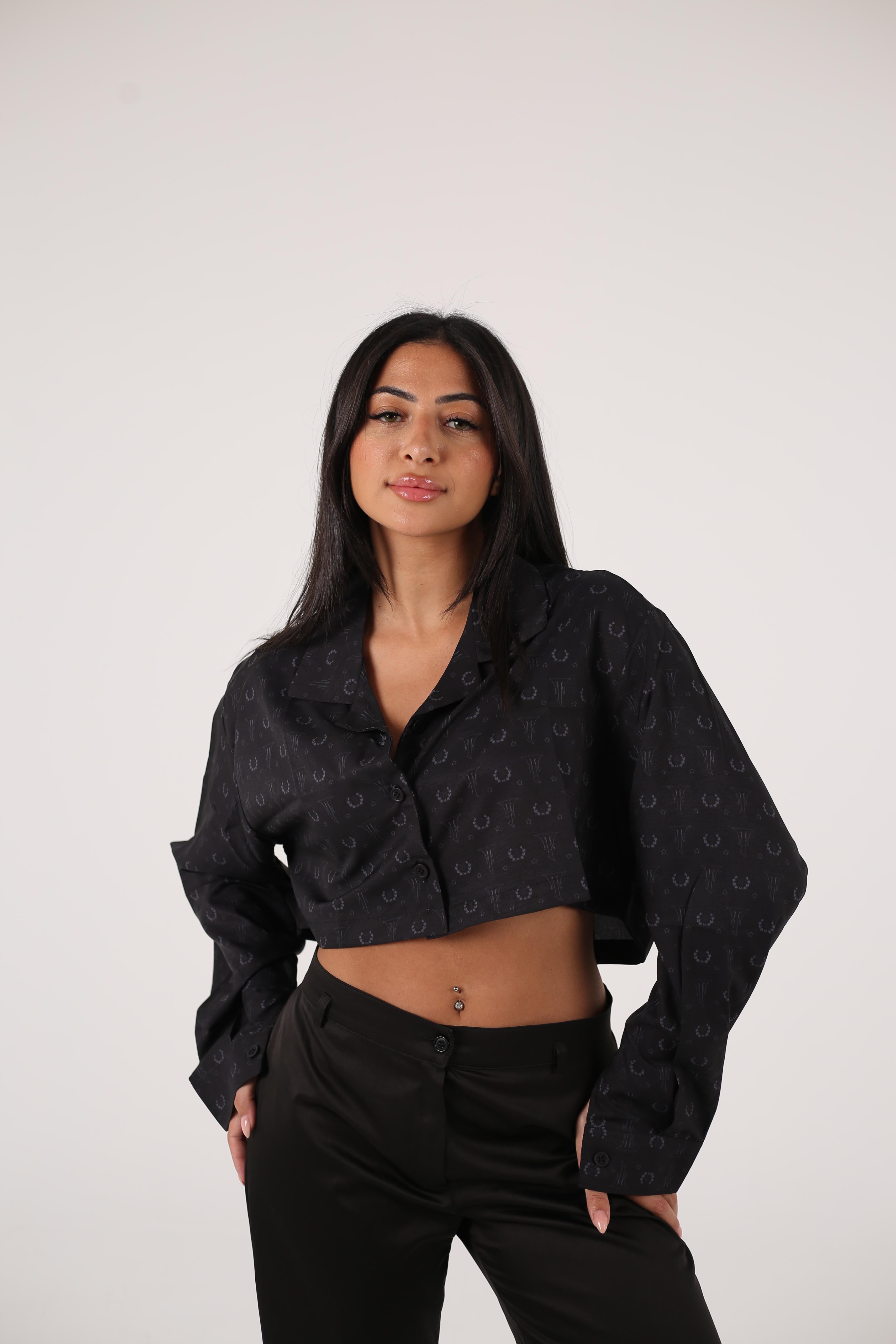 The obsidian bloom collection Soft satin T signature print shirt