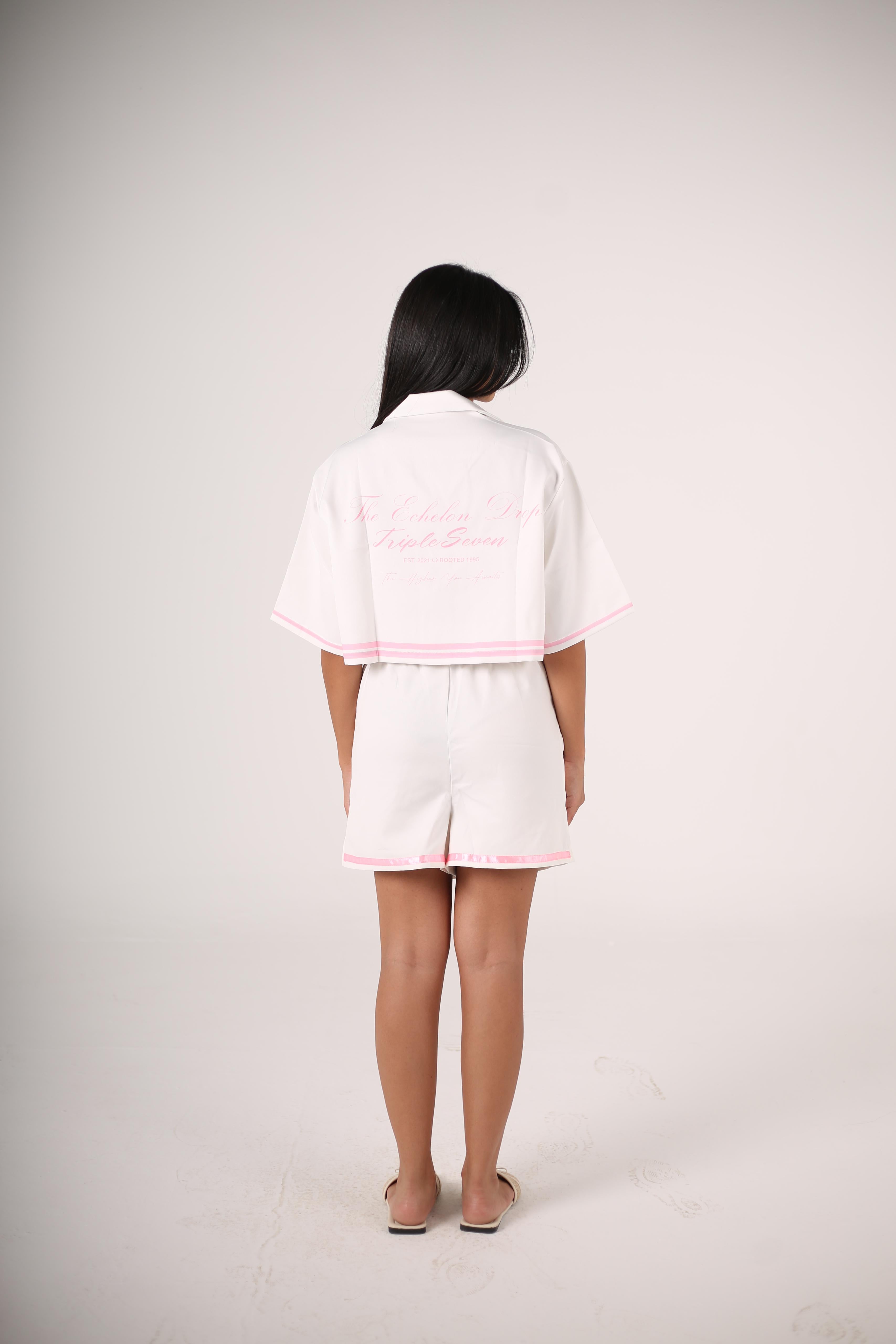 The pink court collar Set – Women (White with Pink Lines)