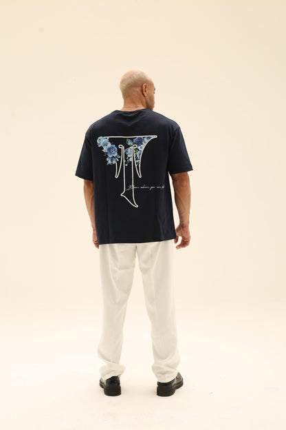 T7 Core t-shirt ( navy with T flower printing )