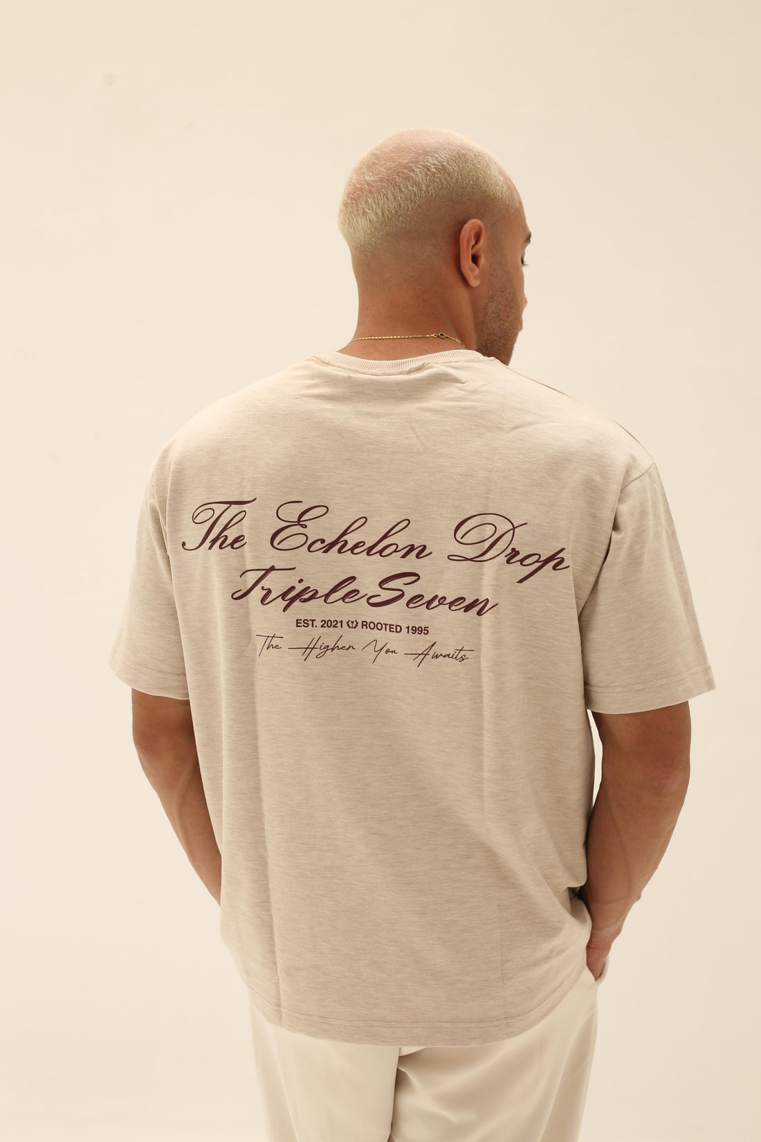 T7 Core t-shirt ( sand beige with burgundy signature detailing)