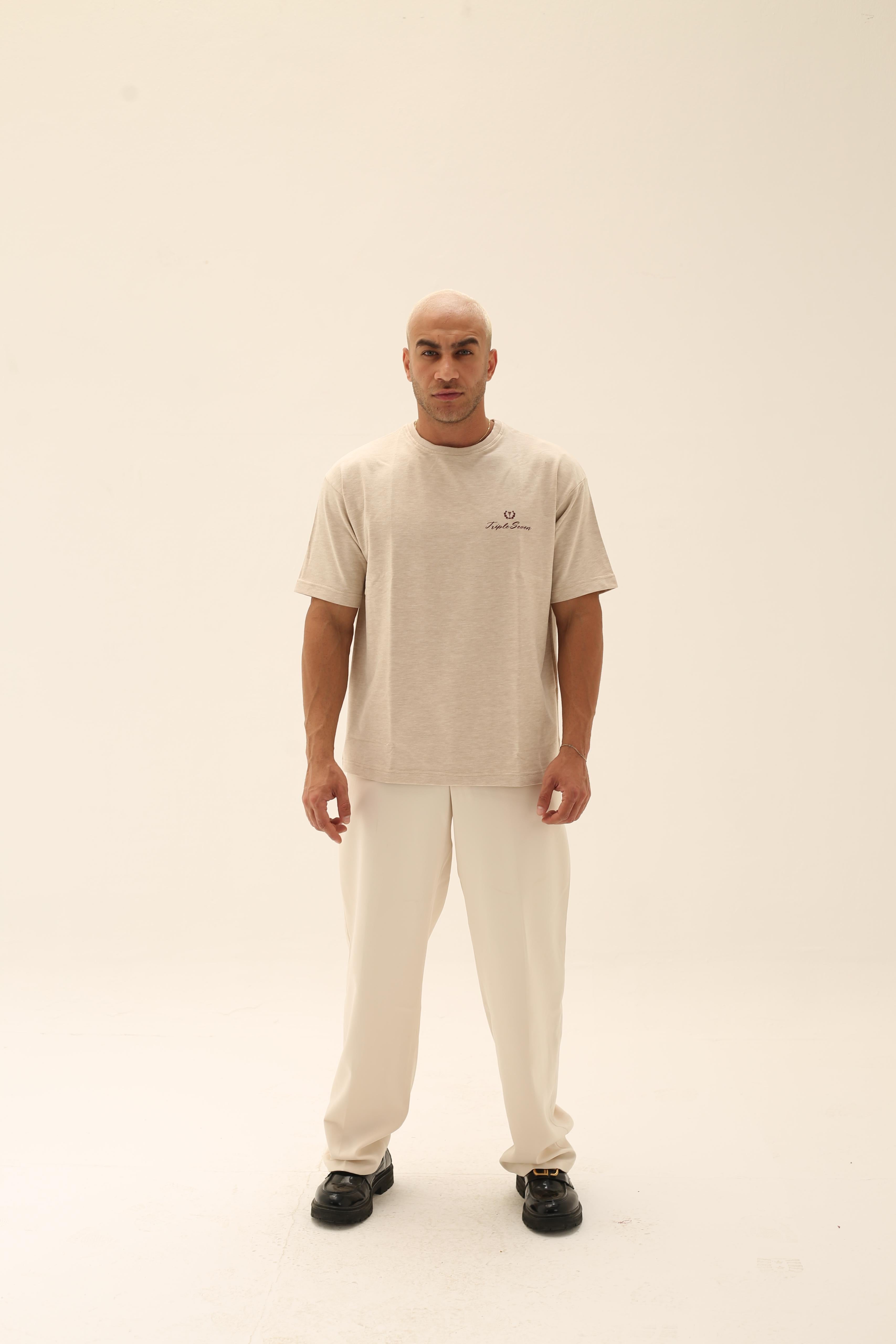 T7 Core t-shirt ( sand beige with burgundy signature detailing)