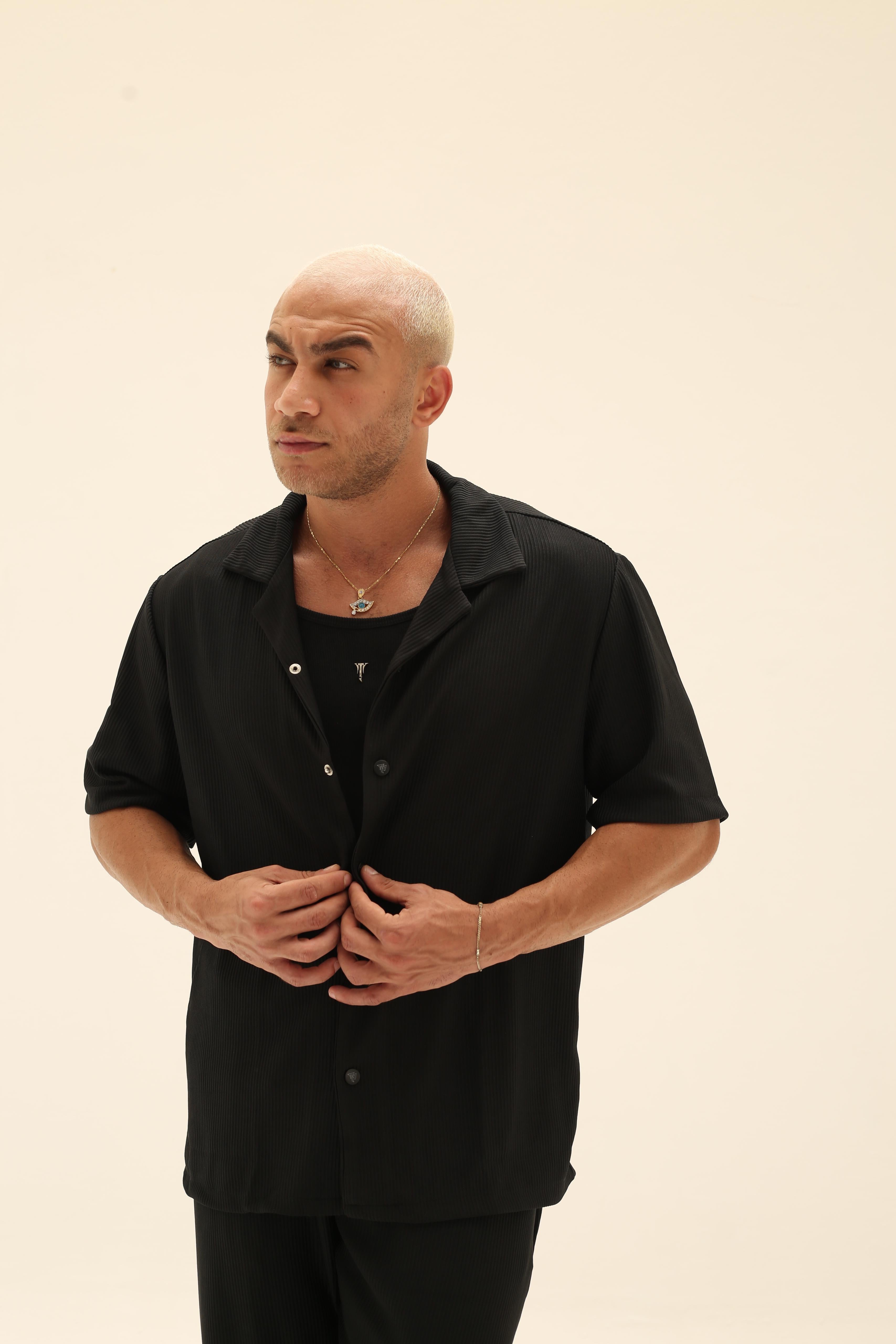 The obsidian bloom(Soft striped black shirt)