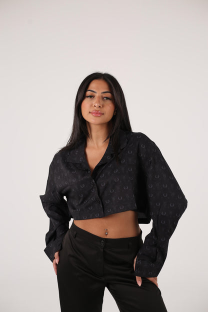 The obsidian bloom collection Soft satin T signature print shirt