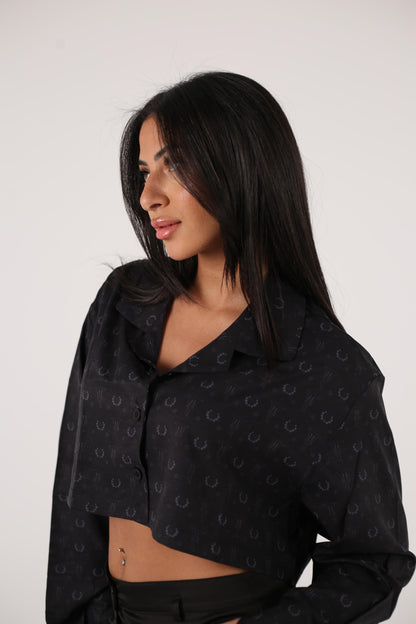 The obsidian bloom collection Soft satin T signature print shirt