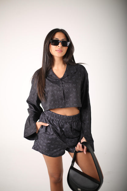 The obsidian bloom collection  Soft satin T signature print Shorts(Girls)