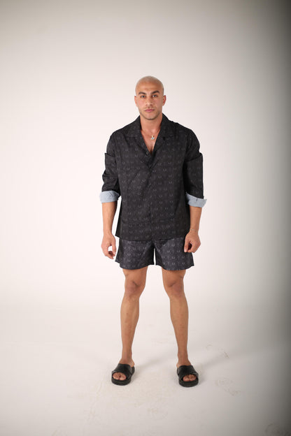 The obsidian bloom collection Soft satin T signature print shirt(Men)