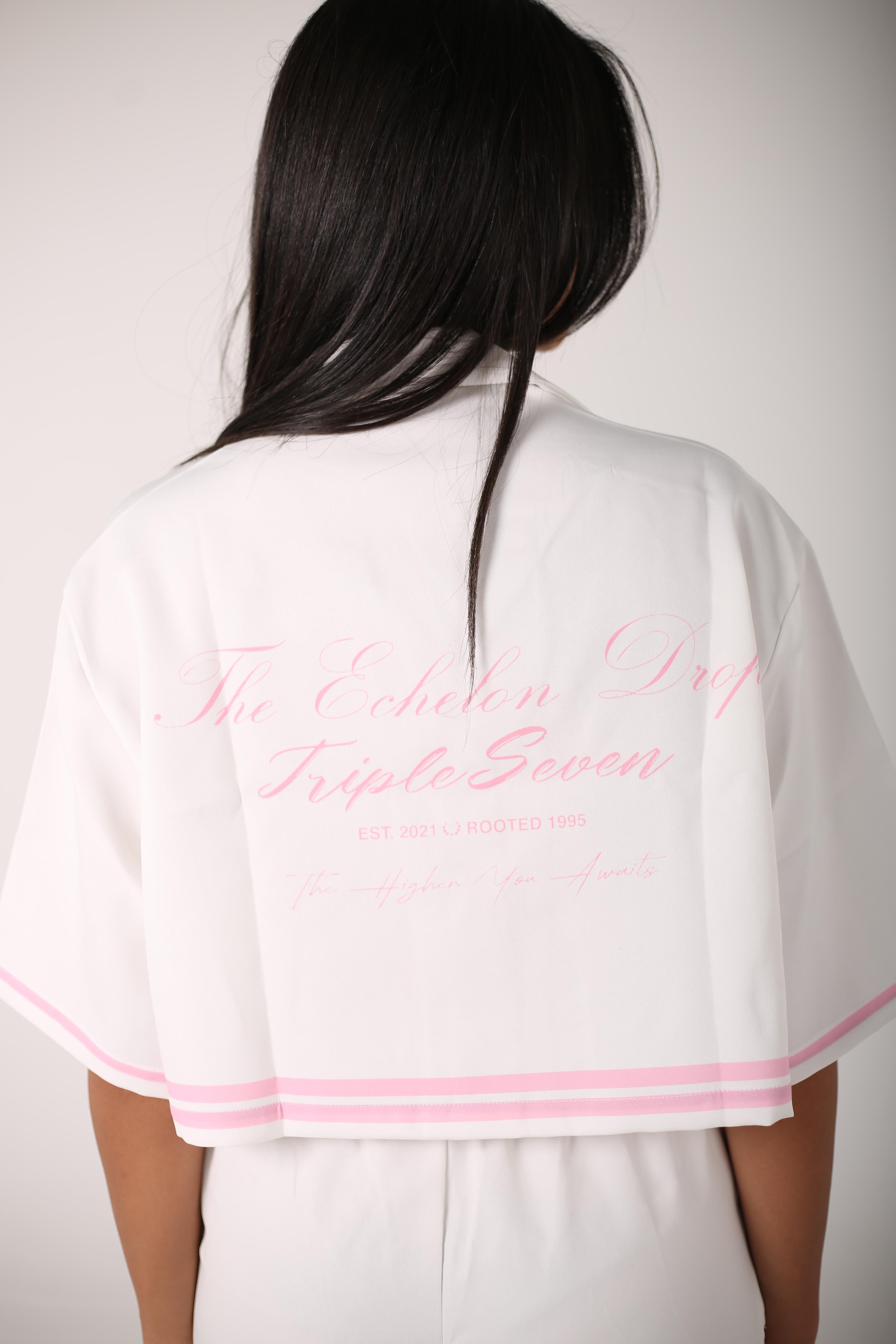 The pink court collar Set – Women (White with Pink Lines)
